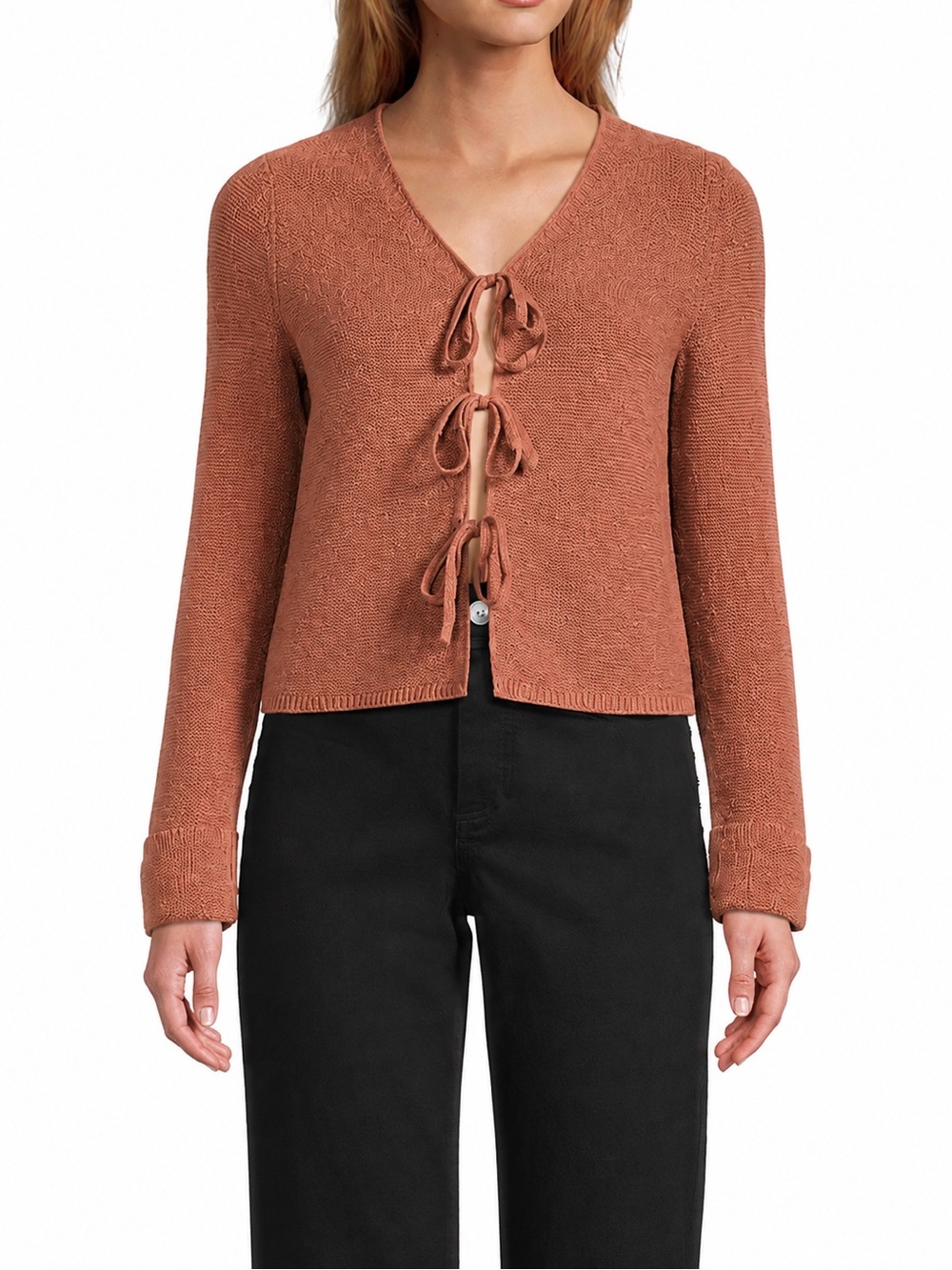 NWT Antonio Melani Lydia V-Neck Long Cuff Sleeve Tie Front Bow Cashmere Sweater